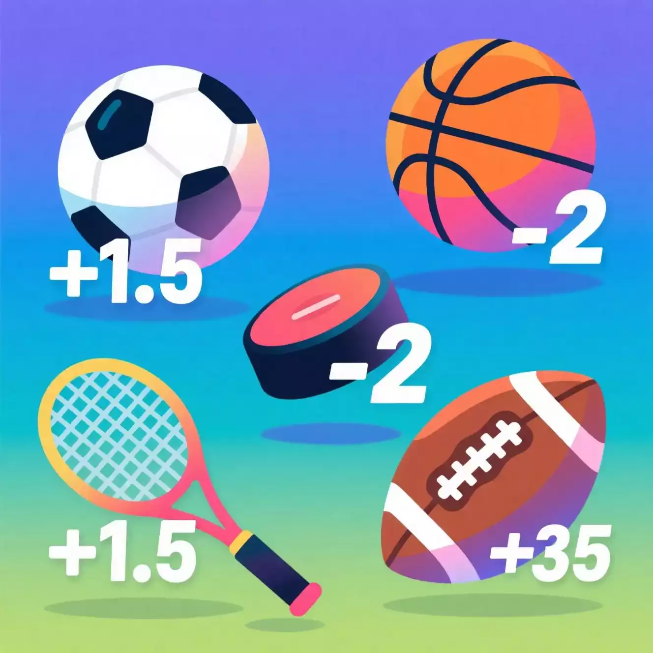 Collage verschiedener Sportarten für Handicap-Wetten: Fußball, Basketball, Tennis, Eishockey