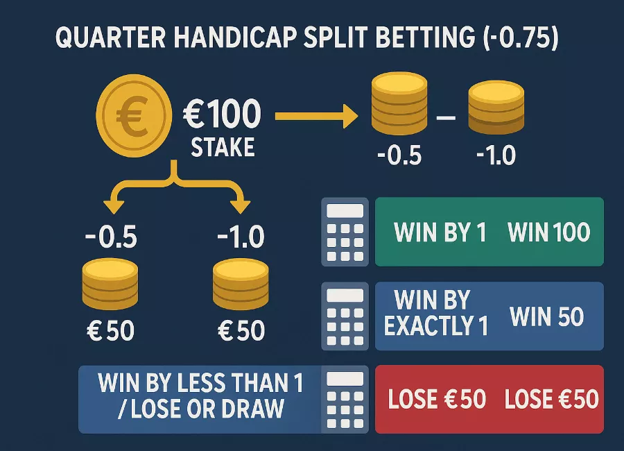Viertelhandicap Split-Wette - Asian Handicap 0.25, 0.75, 1.25 erklärt mit Berechnungsbeispielen